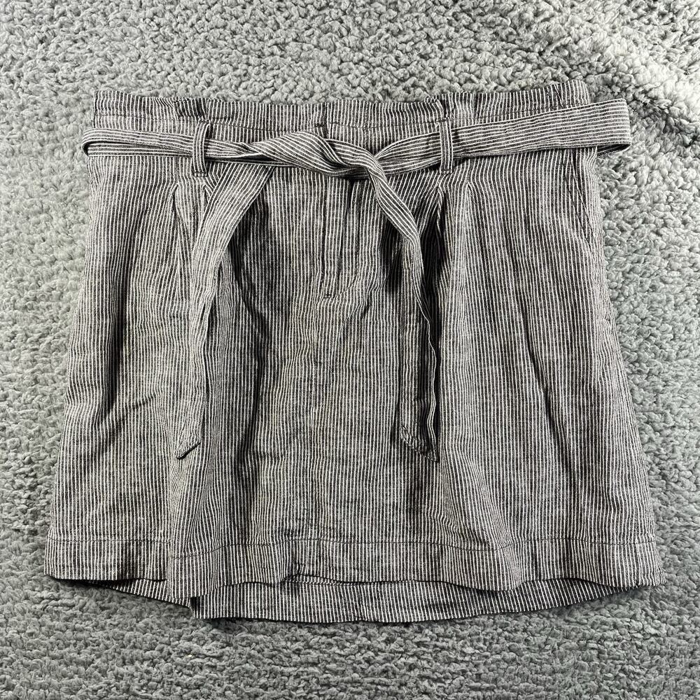 LOFT Striped Paperbag Waist Skirt Size 14 Linen Cotton Blend Tie Belt